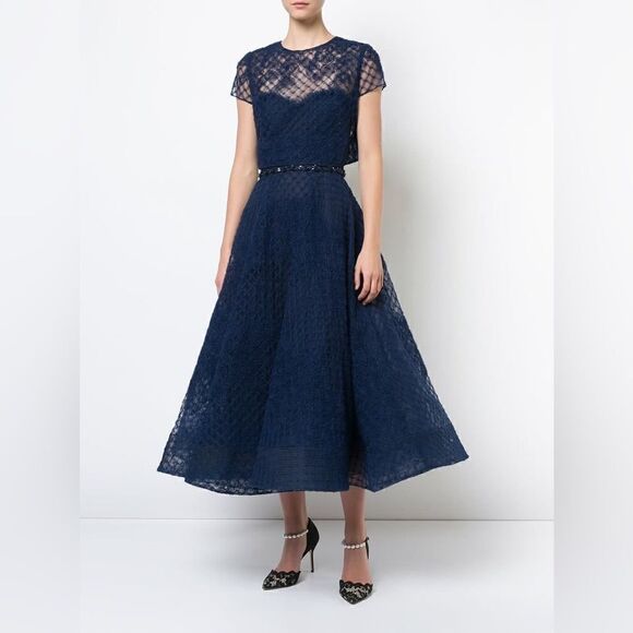 New MARCHESA NOTTE Tulle Layered Navy Blue Dress - Picture 2 of 9